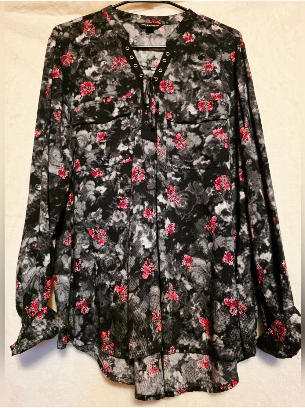 Rock & Republic Black and Red Floral Blouse